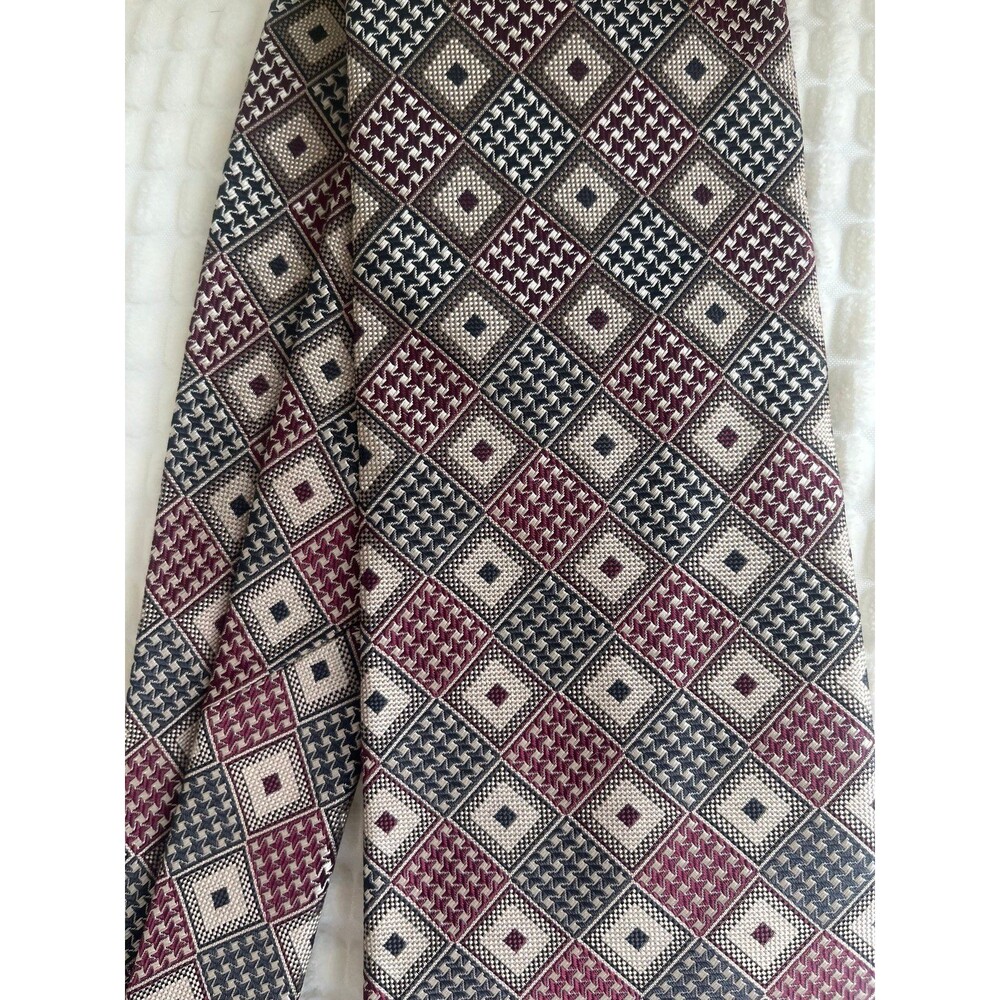 Pierre Cardin Black and Maroon Geometric Silk Tie